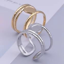 Hollow Double Layered Blank Water Drop Base Fit DIY Crystal Stone Open Adjustable Stainless Steel Rings For Women Men's Jewelry