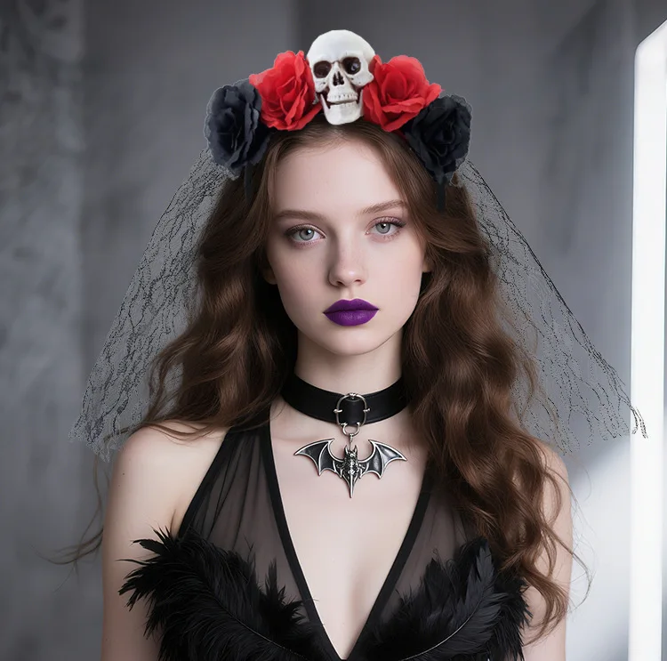 

Хэллоуин Свадебные цветы Череп Сетчатая повязка на голову Темный ветер Вечеринка Бал Шоу Аксессуары для волос