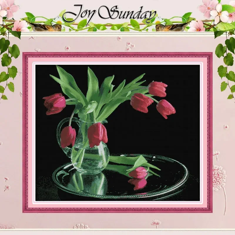 Tulip (2) Flower Patterns Counted Cross Stitch Set 11CT 14CT 16CT Stamped DMC Cross-stitch Kit Embroidery Needlework Home Decor