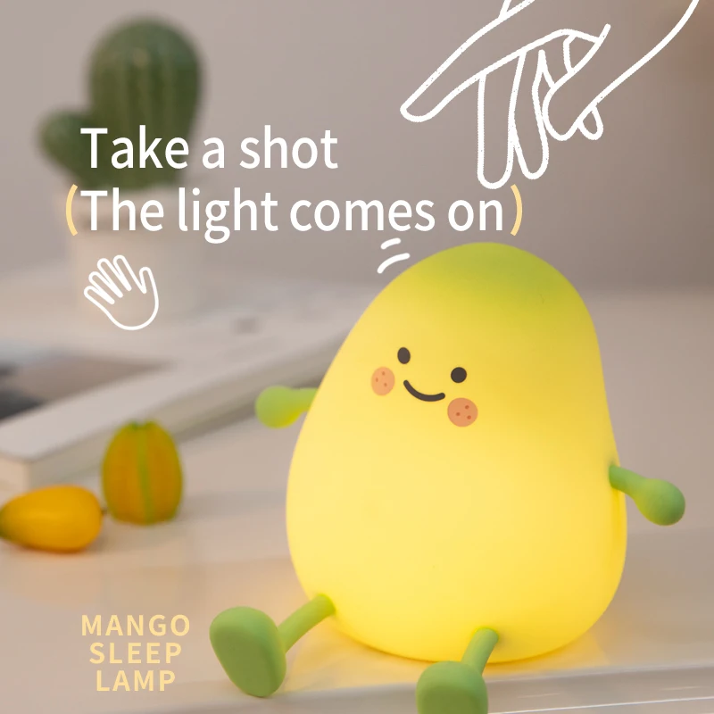 Luce notturna in silicone Mango, sonno temporizzato, atmosfera rilassante, luce pat, ornamento creativo, supporto per telefono, regalo per le vacanze