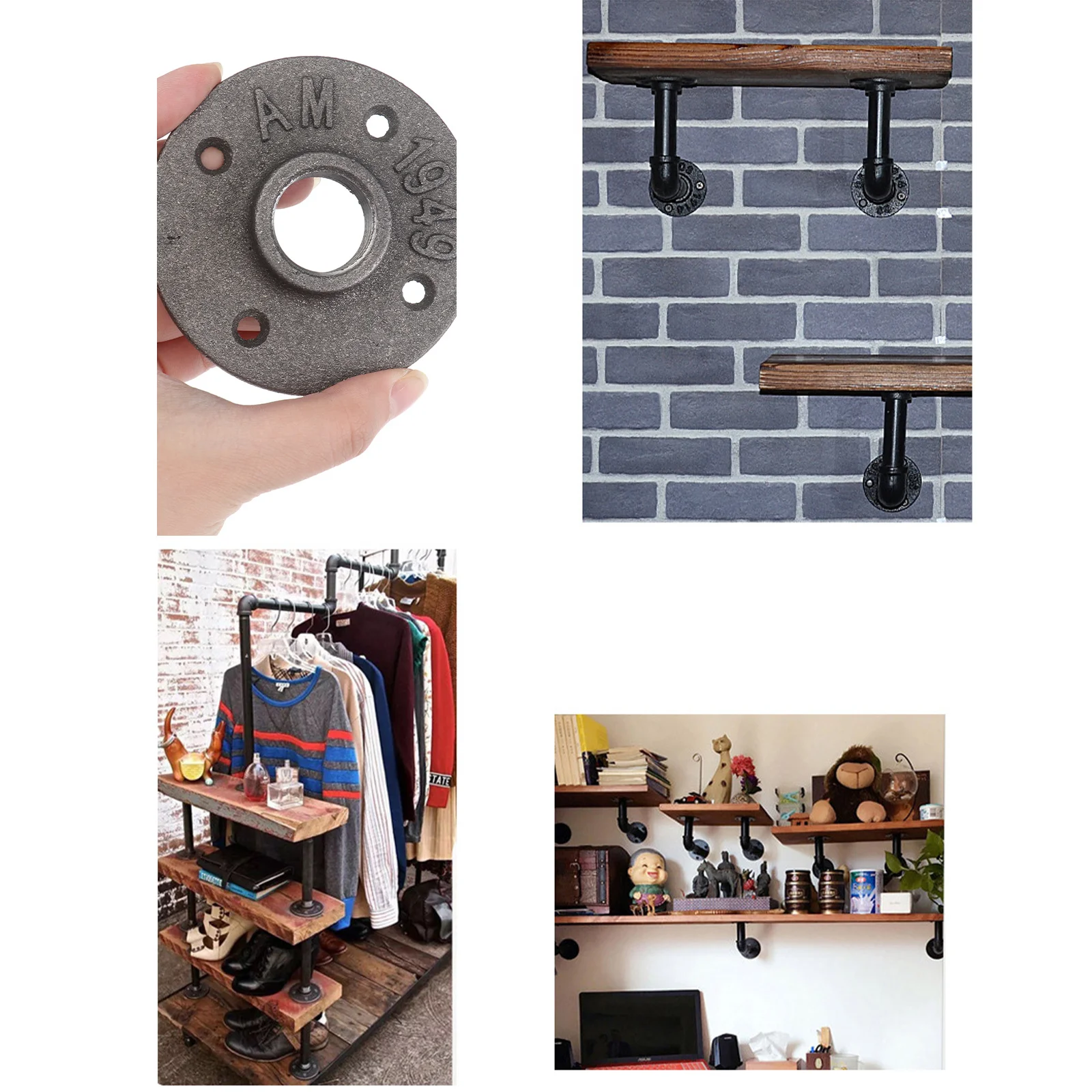 

2Pcs Vintage Malleable Threaded Floor Flange Iron Pipe Fittings Sturdy Wall Mounted Flange for Industrial Furniture Shelving