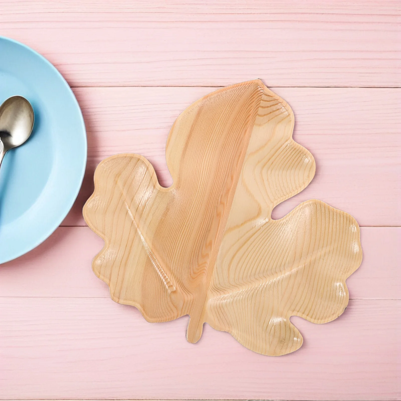 

Maple Leaf Wooden Fruit Plate Wedding Tray Solid Beige Pine Platter for Parties
