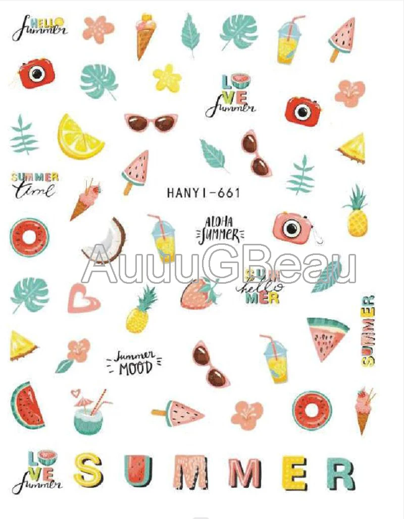 Nail Art 3d Back Glue Sticker Tropic Leaves Sunglass Summer Fruits decalcomanie decorazione per unghie Salon Beauty