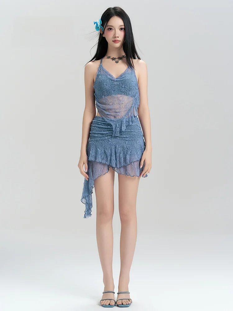 

Сексуальный сине-фиолетовый купальник-бикини с юбкой для женщин, раздельный, без бретелек, с чашечками, очень милый, для горячих источников и отпуска