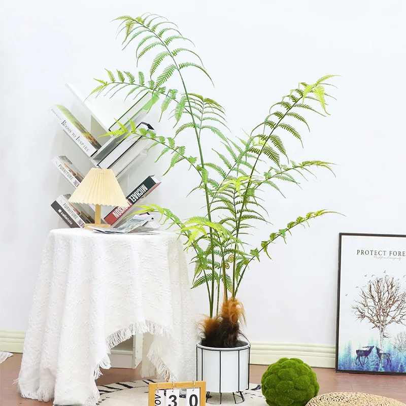

Large Artificial Plants Green Plastic Parathelypteris Glanduligera Palm Leafs Big Monstera Tree Branch for Home Garden Decor