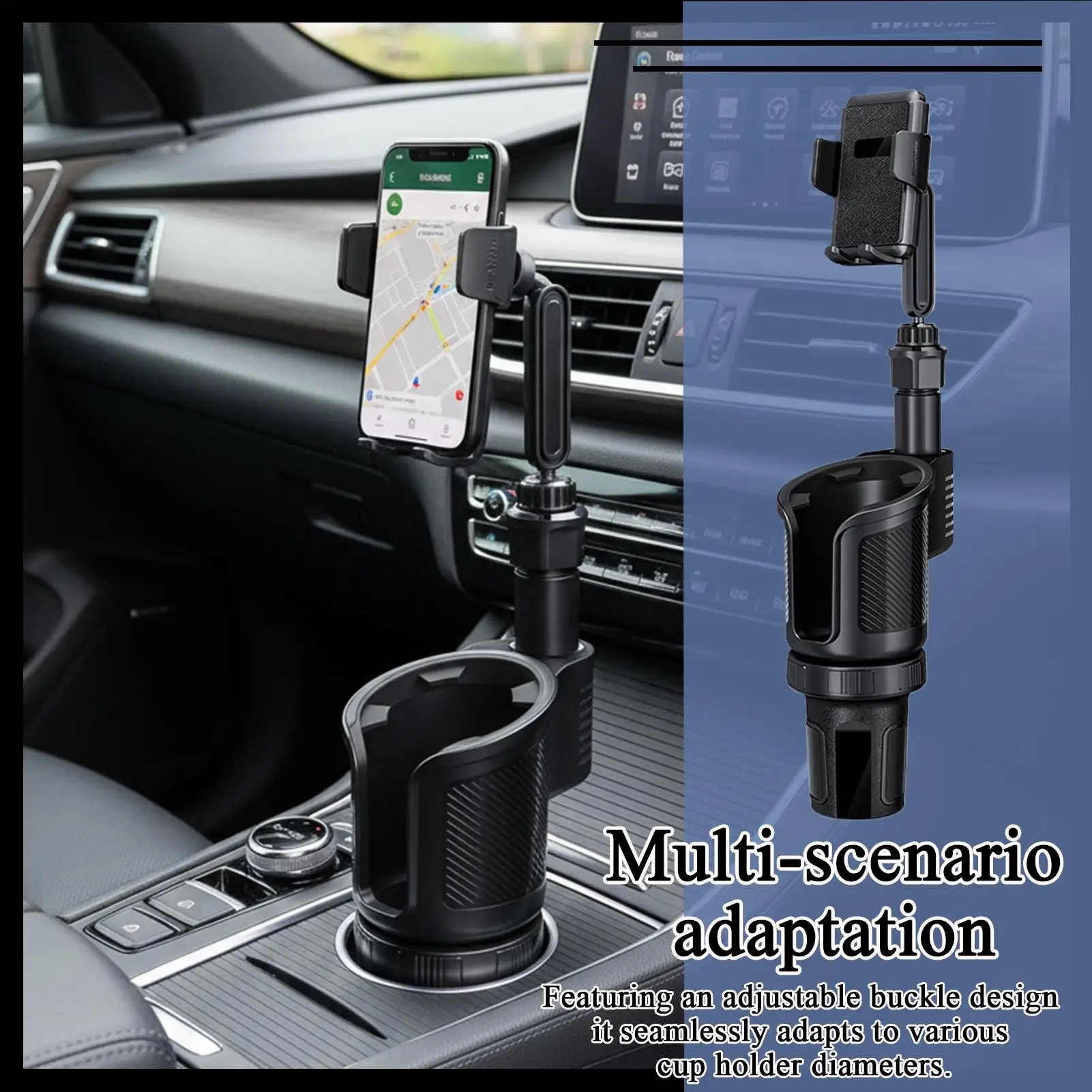 Car Cup Holder 2 In 1 Drink Adapter With Phone Mount 360 Degree Rotation Non-Slip Car Water Bottle Holder For Vehicle Truck