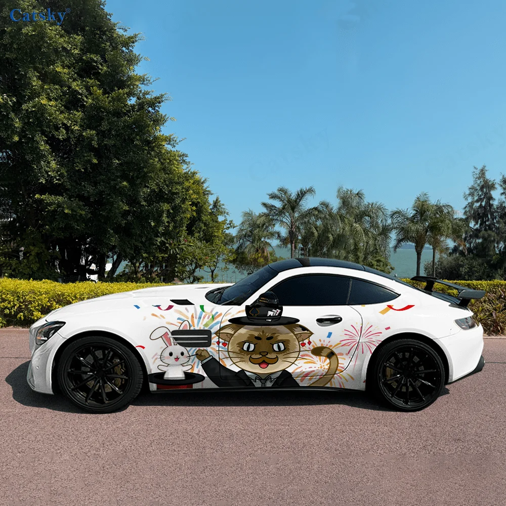 Magical cat creative pattern stickers for car body and door side fashion stickers, two pieces of decoration suitable for all car