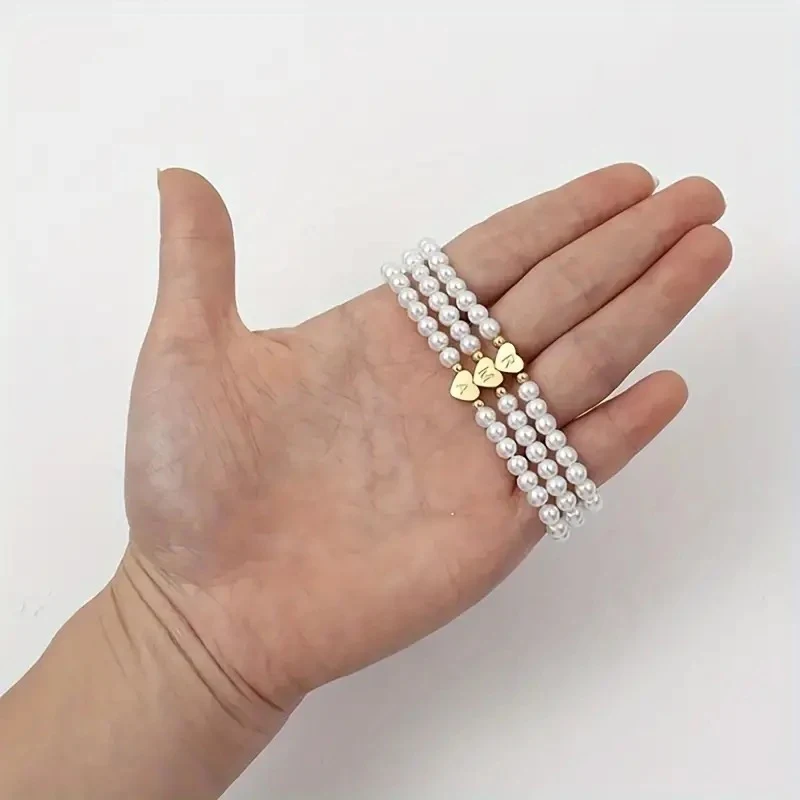 26 Letters Initial Bracelet For Women Faux Pearl Bracelet Fashion Women link Bracelet Wristband Jewelry gift Pearl Bracelet A-Z image 3