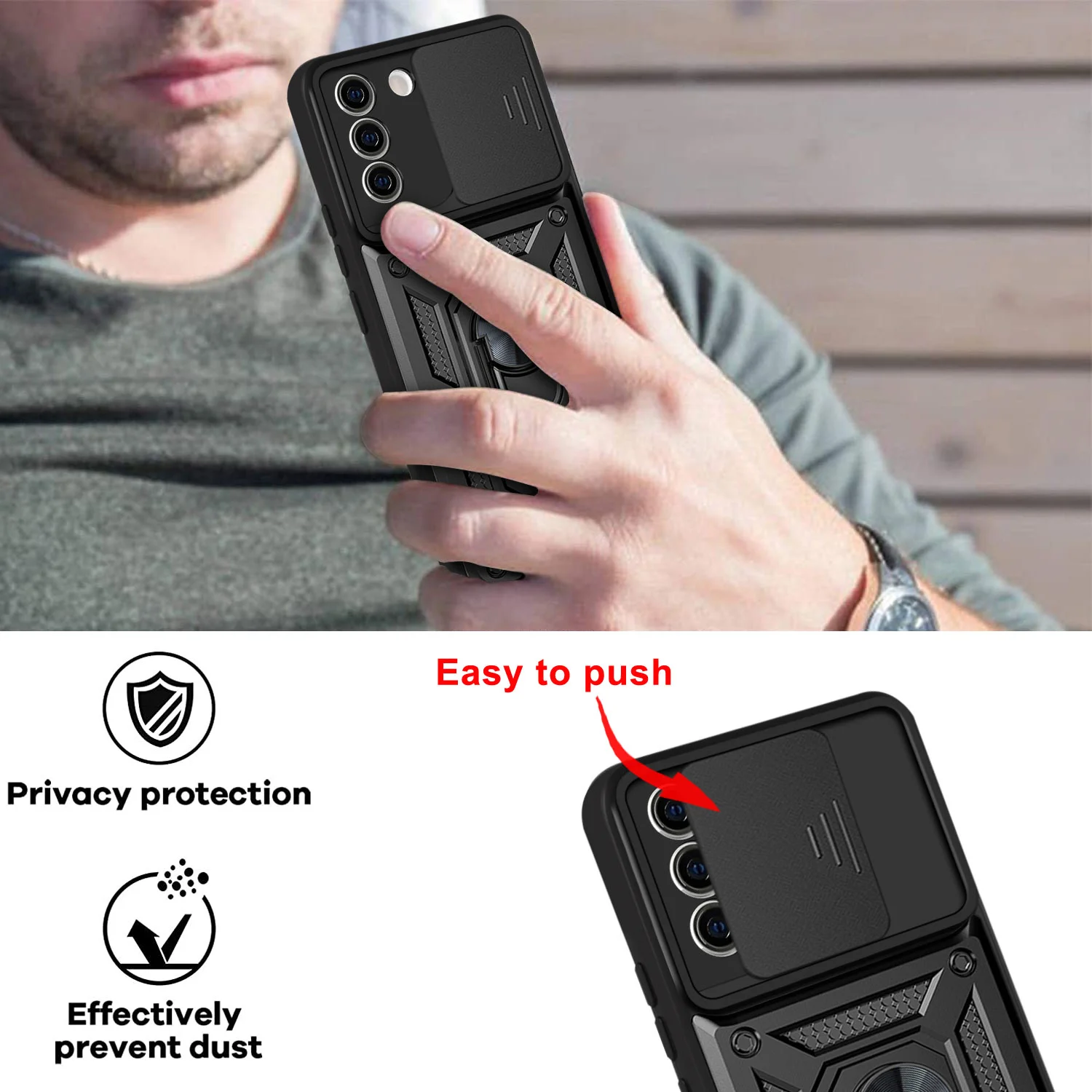 حافظة مضادة للصدمات لهاتف سامسونج جالاكسي S21، حامل مغناطيسي للسيارة، حامل حلقي، واقي كاميرا جالاكسي S21، غطاء