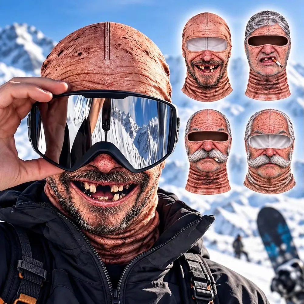 3D Face Printed Old Man Balaclava Full Coverage Breathable Eye Hole Winter Mask Cover Stretch White Mustache Novelty Headwear