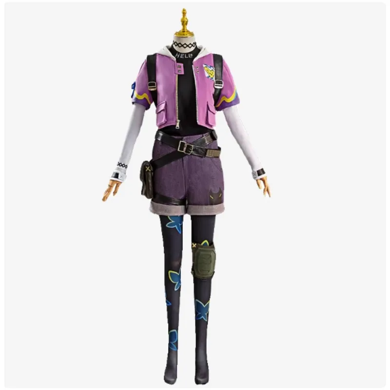 Game Clove Cosplay Costume Purple Top Coat Shorts with Wig Accessories Full Set Role Play Outfit Theme Party for Women