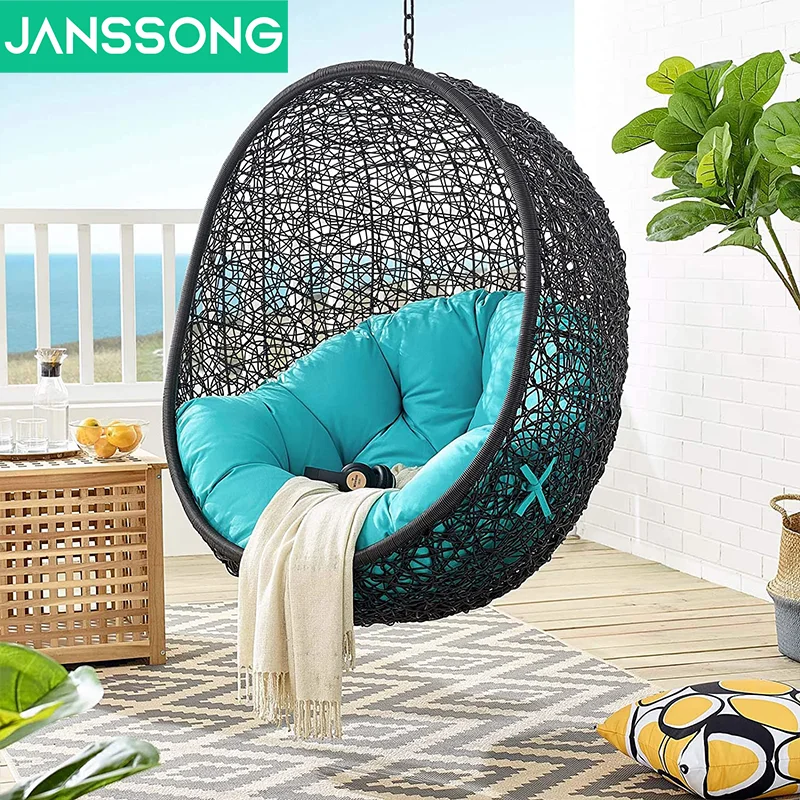 Steel-framed Rattan Hanging Chair Patio Swing Rocking Basket Hammock For Balcony Courtyard Garden Outdoor Furniture