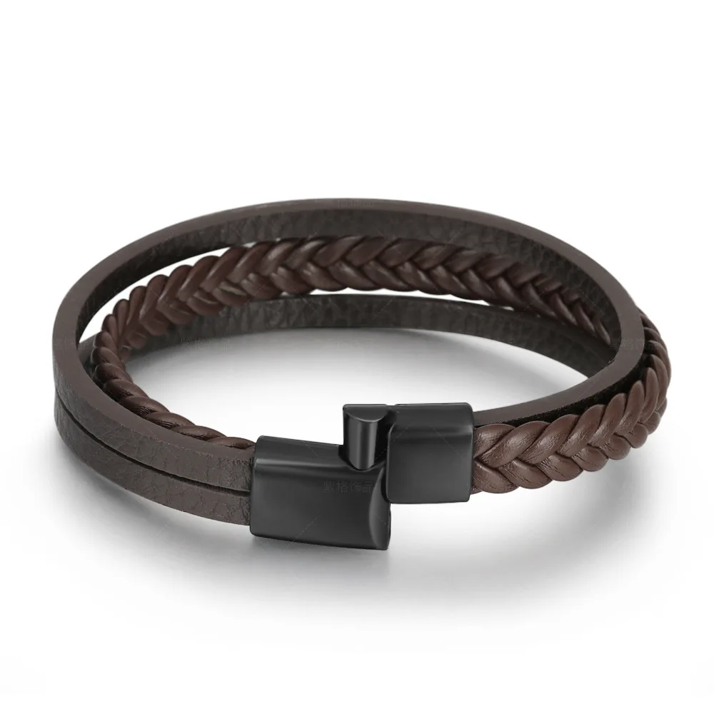 Leather Bracelet For Men New Retro Leather Rope Woven Bracelets National Style Magnetic Buckle Personality Leather Bracelets