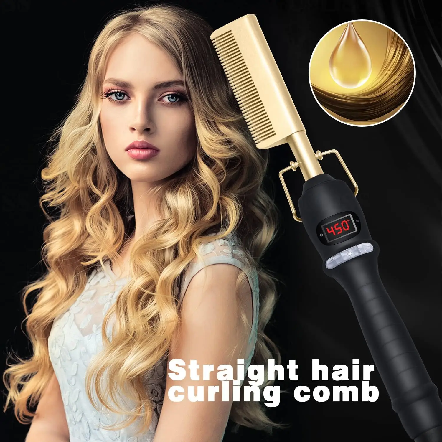 2 in 1 Electric Hot Heating Comb Hair Straightener Curler Wet Dry Hair Iron Straightening Brush Hair Styling Tool