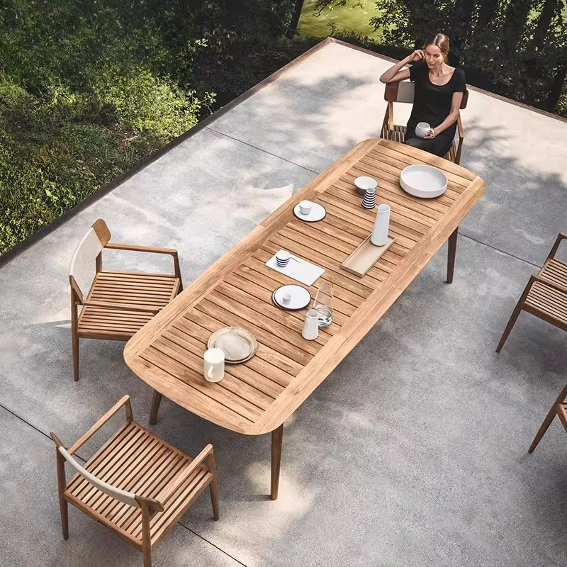 

Outdoor tables and chairs, courtyard villas, long tables on the roof, waterproof gardens, solid wood leisure combinations