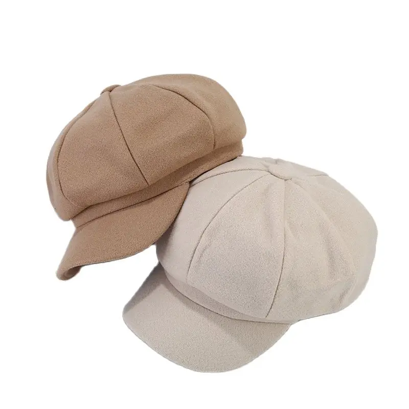 2023 Autumn Acrylic Warm Solid Octagonal Hats for Women and Men Berets Painter Hat Beanie Cap 127