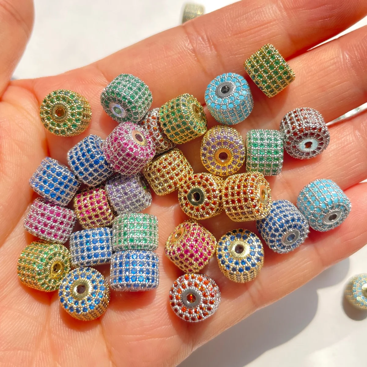 

5pcs Blue Green Turquoise Fuchsia Zirconia Wheel Spacer Colorful Loose Beads for Bracelet Necklace Making Jewelry Accessories