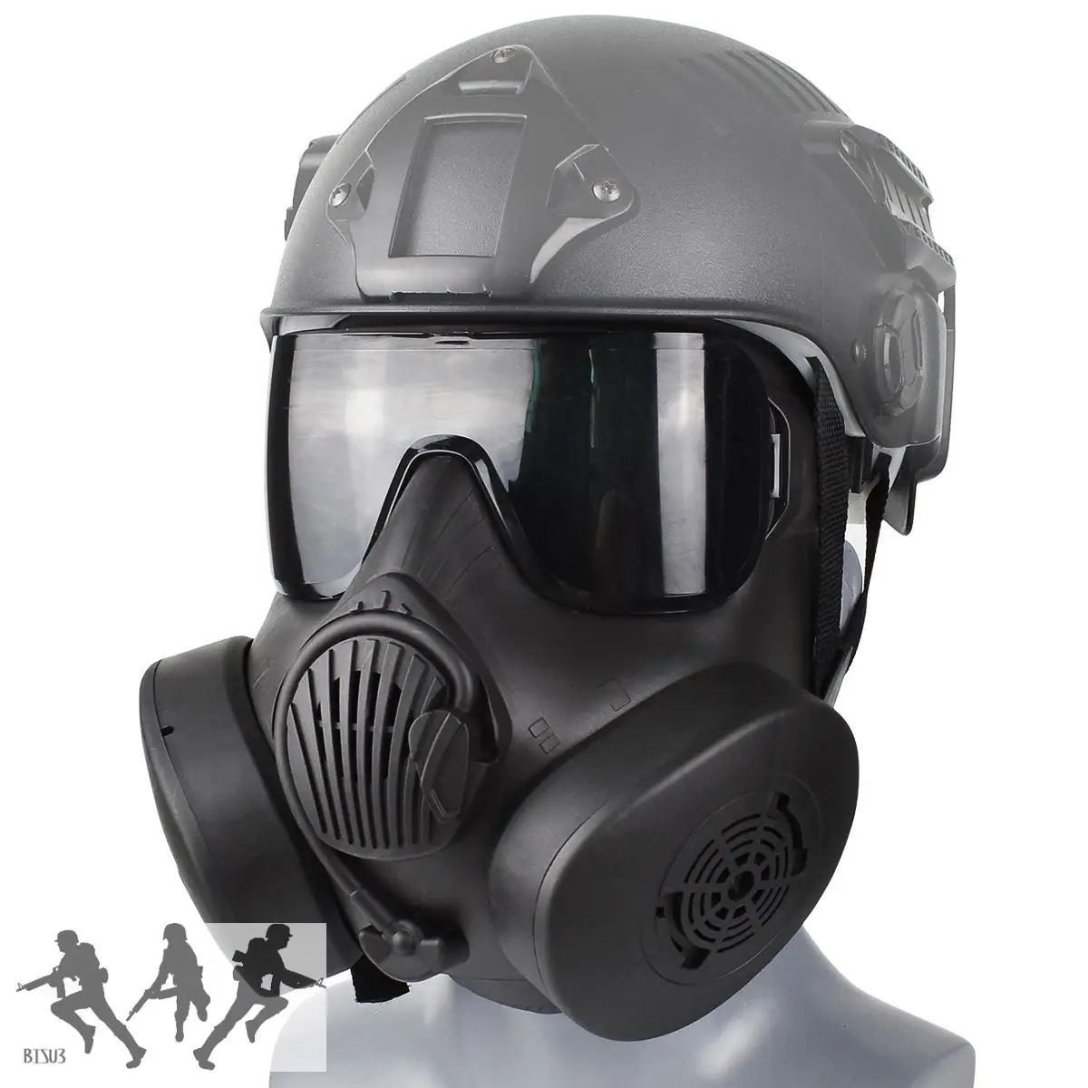 Caccia tattica Airsoft M50 Maschera antigas a doppio ventilatore Caccia CS Maschera protettiva tattica integrale colpaly