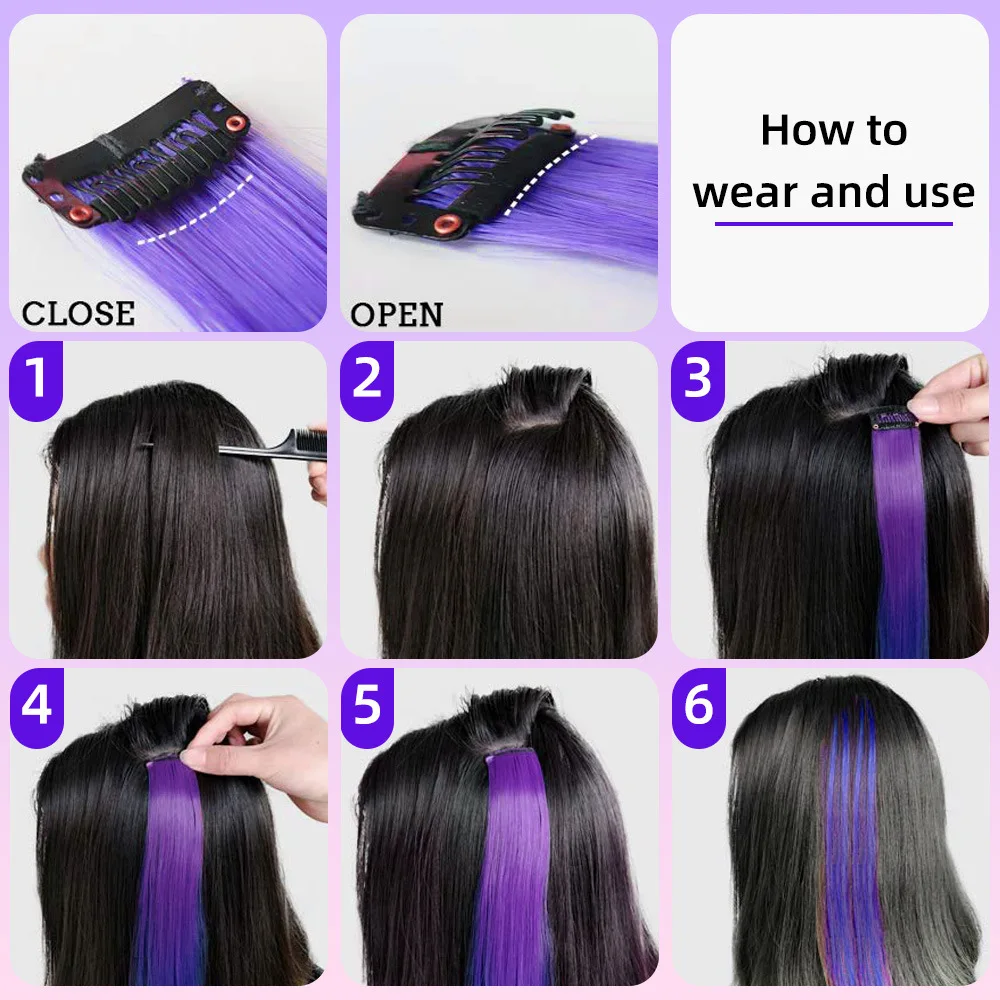 10/1PCS สีสัน Highlight คลิปใน Hair EXTENSION สําหรับสาวสังเคราะห์ยาวตรง Hairpieces วิกผม 22 นิ้ว extenes de cabello