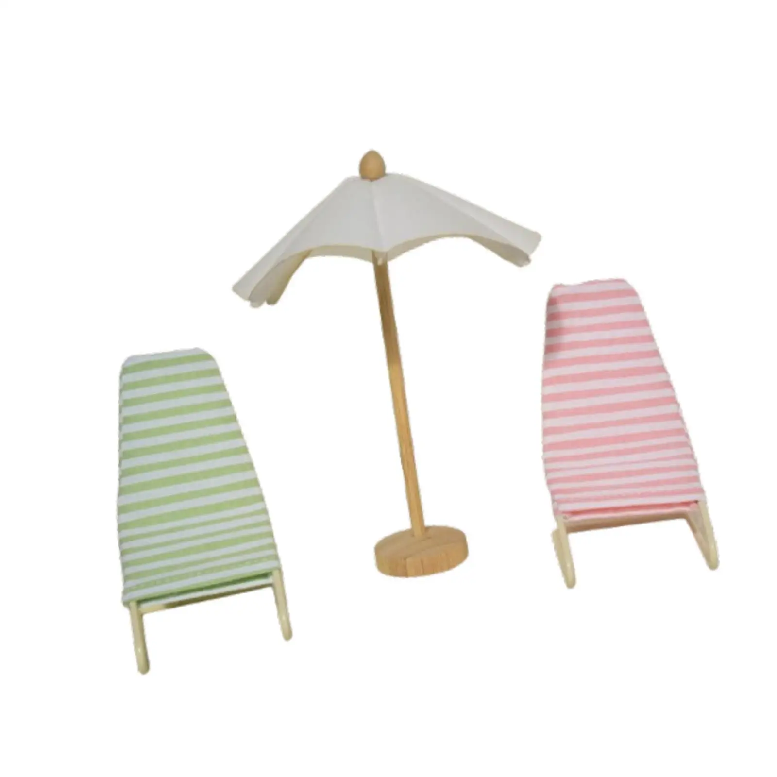 3x 1:12 Dollhouse Beach chair and umbrella for Dollhouse sandboxes