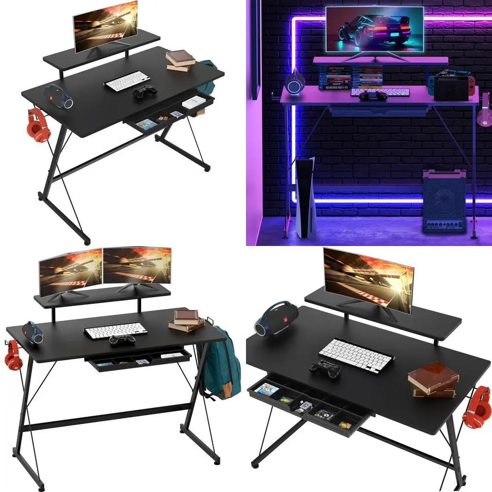 

Black 40 Gaming Desk with Monitor Stand and Storage Hooks