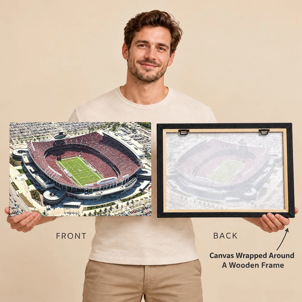 Aerial View Of Arrowhead Stadium Gallery Wrapped Canvas Print Customized Photo, Architectural Venue Wall Art For Sports Room