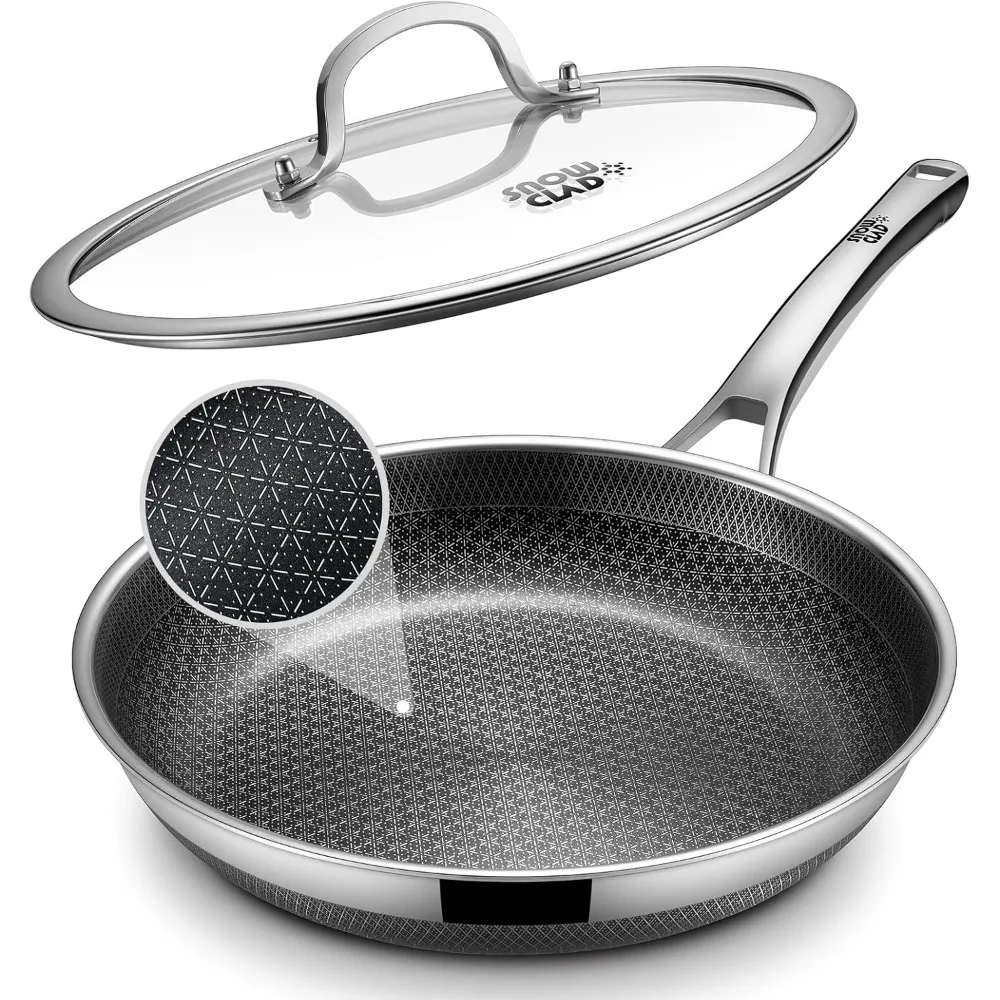 

12-inch Non Stick Frying Pan with Lid, Stainless Steel Induction Compatible Dishwasher Oven-Safe PFOA Free