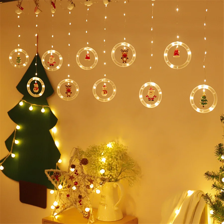 TIRVOSE ใหม่ 3M LED Christmas Curtain String Light USB Elk Snowman Fairy ไฟ Garland สําหรับงานปาร์ตี้งานแต่งงานตกแต่งวันหยุด