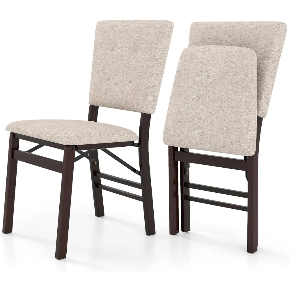 مجموعة من كرسيين لتناول الطعام قابلين للطي مع مقاعد مبطنة ومساند ظهر مائلة وأرجل خشبية مطاطية ولمسات منجدة