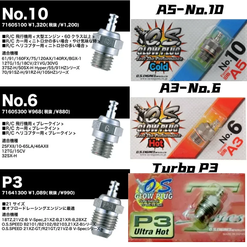 Original OS A3 A5 No.6 No.10 Turbo P3 Glow Plug RC Nitro Engine Former Standard Glow Spark Plug Hot RC Car Truck Nitro Engine