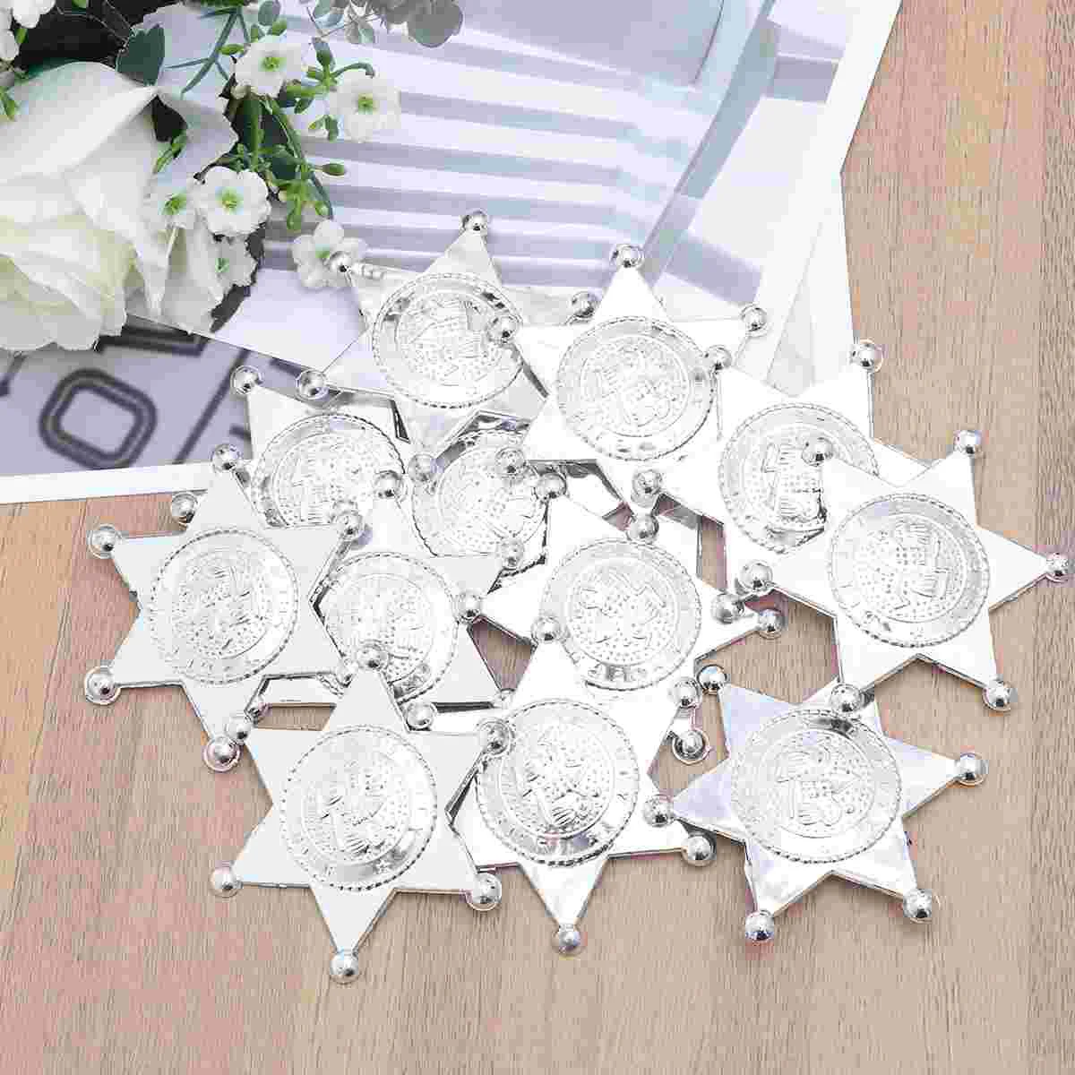 Plastic Deputy Sheriff Hexagonal Star Badges Officer Name Tags Brooch for Law Enforcement Officer Costume Stage