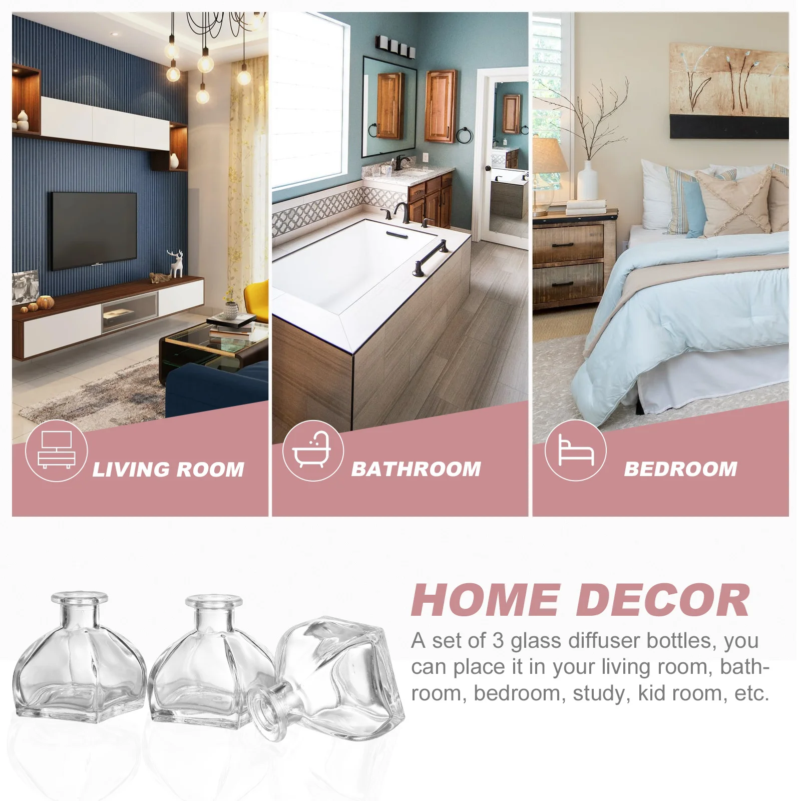 

3Pcs Essential Oil Glass Diffuser Bottles Transparent Refillable Aromatherapy Jars Home Decor Fragrance Release Containers