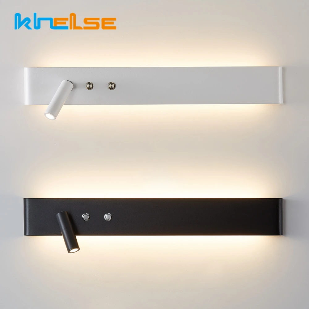 Modern LED Wall Lamp With Switch 30/60/90cm Simple Long Strip Up&Down Decor Backlit Lights Hotel Headboard Bedside Reading Lamp