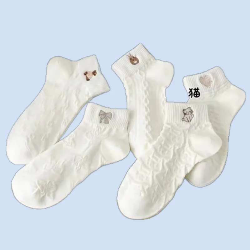 

5/10 Pairs Shallow Mouth Short Barrel Summer Spring and Autumn Cute Japanese 2024 White Boat Socks Bear Socks Girls Short Socks