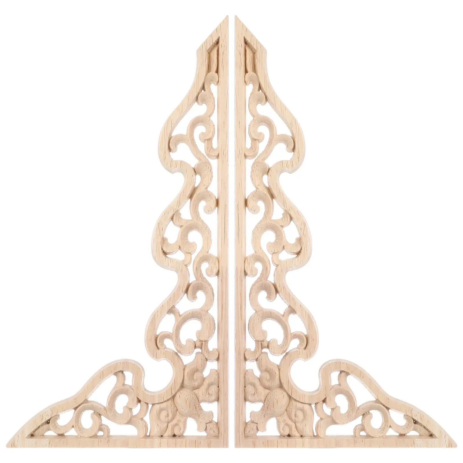 

2 Pcs Wood Carving Decorative Piece 26x13cm Unpainted Wooden Applique Home Furniture Wall Stickers Decal Art Background Panel