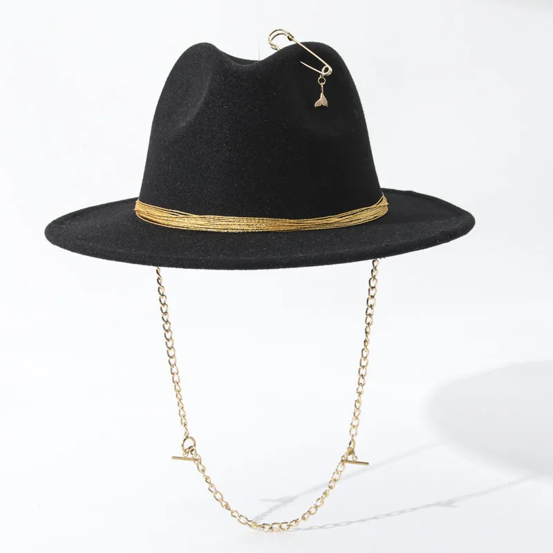 

Man Woman Metal Mermaid Tail Decorative Hat with Chain for Autumn and Winter in Gold Color Russia Element Felt Wool hats
