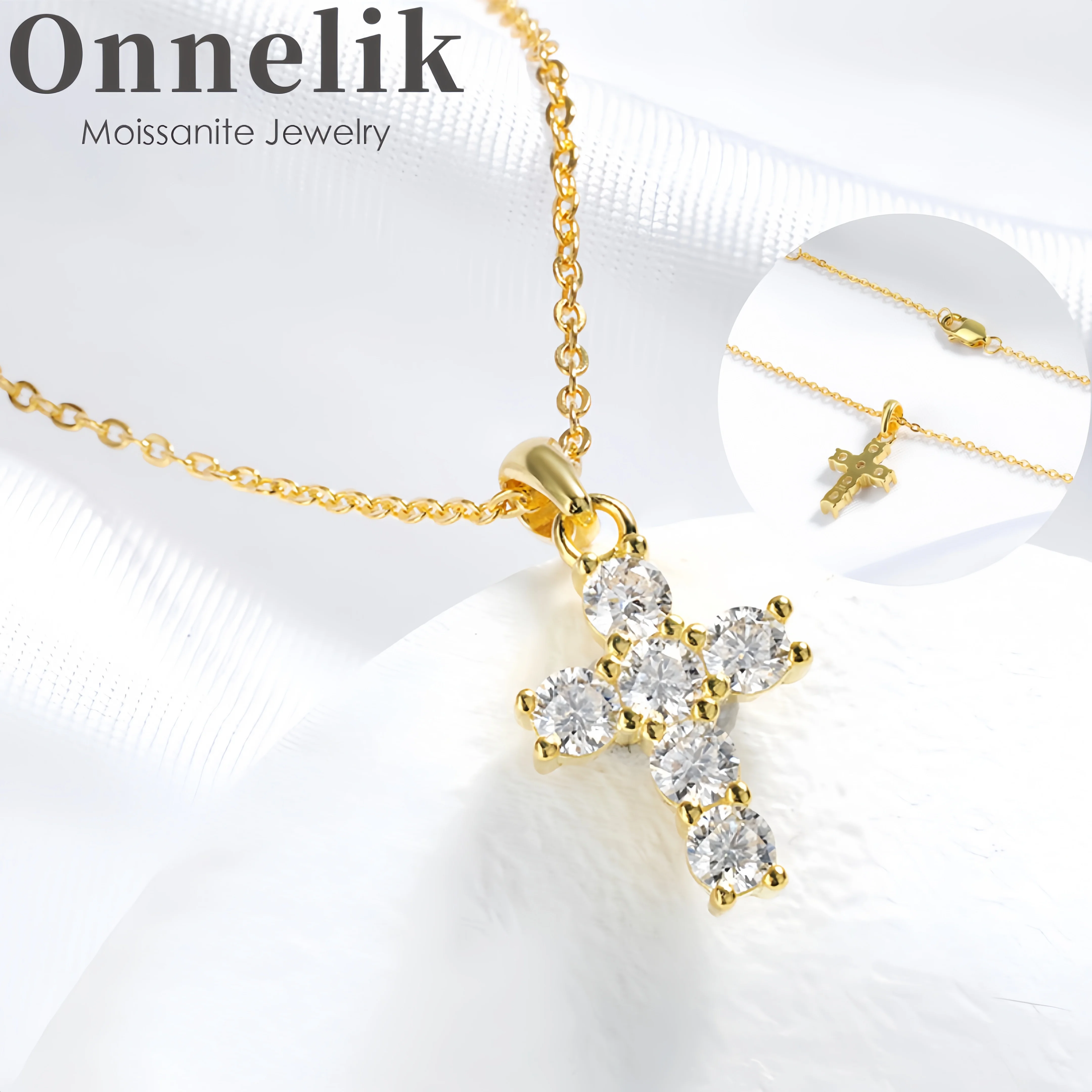 

Onnelik полный муассанит крест кулон ожерелье 100% стерлингового серебра 925 пробы цепочка 45 см ожерелье для женщин день рождения ювелирные изделия подарок