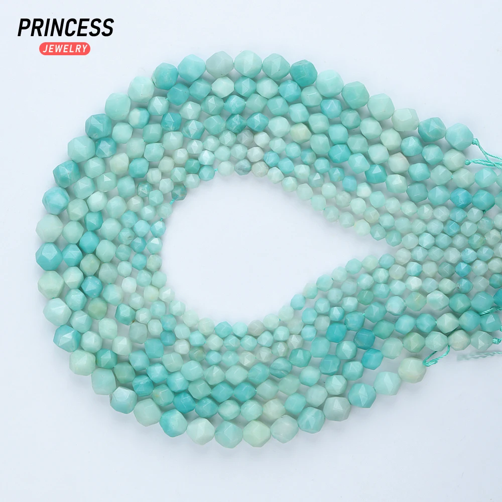 A+ Natural Blue Amazonite Diamond Star Faceted Cut Beads 6 8 10mm Loose Beads for Jewelry Making Bracelets DIY Accessories