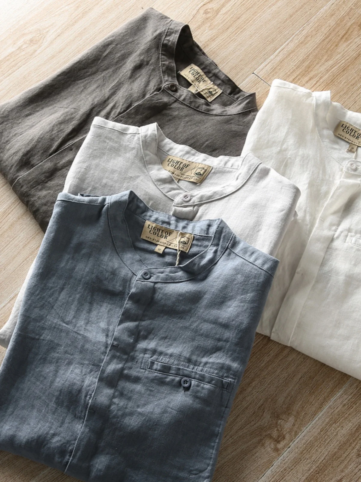 

Retro National Sle Men's Linen Seven-Quarter Sve Stand Collar Casual Versatile irt Trendy Summer New Arrival