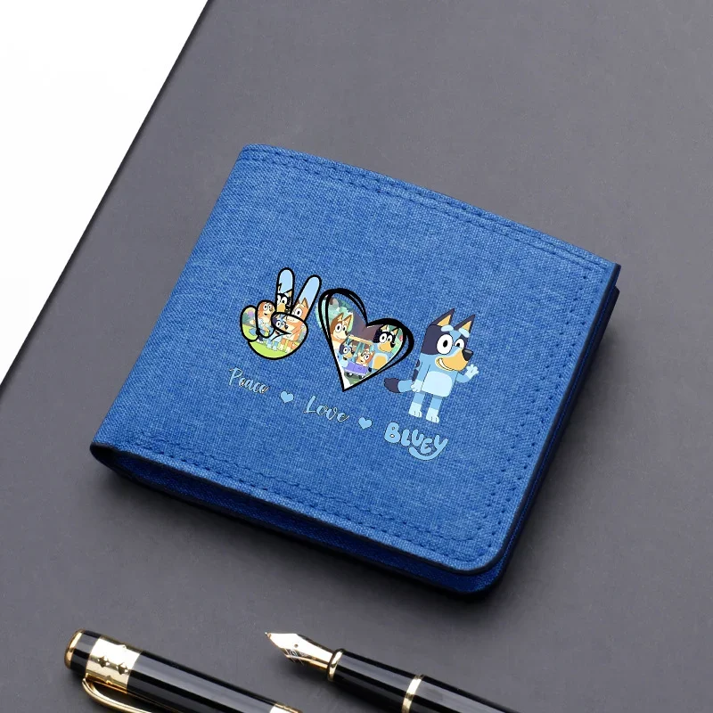 Bluey Bingo Wallet Men Boys Cartoon Purse Cute Card Holder Billfold Key Cards Storage Bag Blue Pocket Wallets Adult Kids Gifts