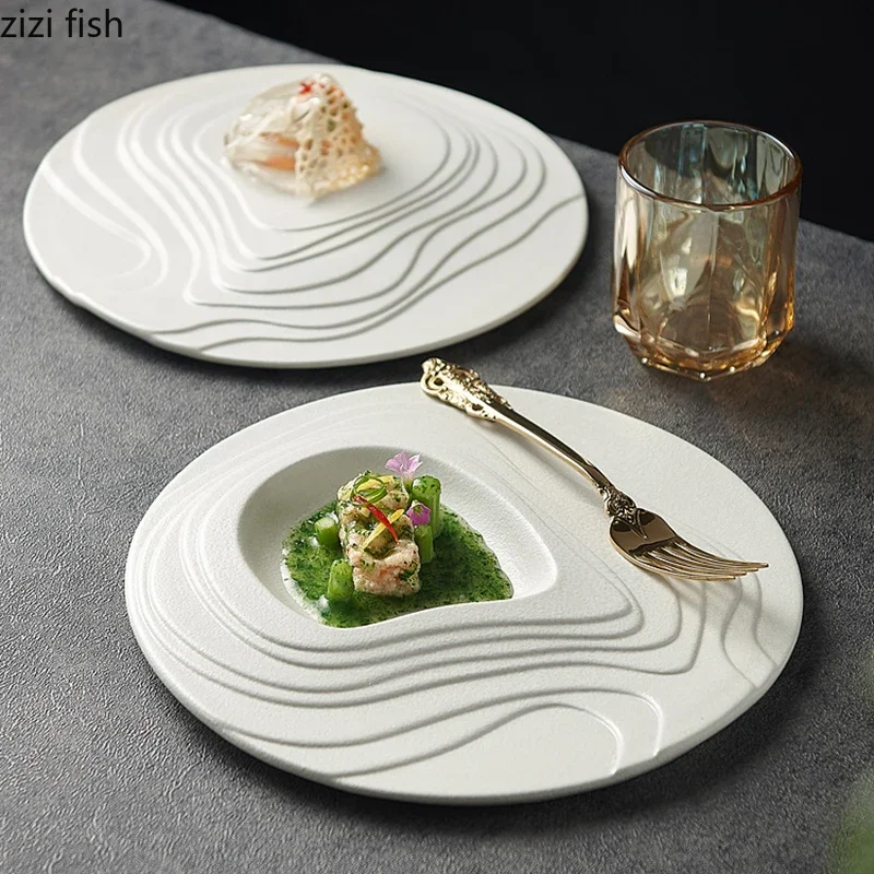 Irregular Terraced Ceramic Dining Plate Solid Color Dessert Plate Snack Plate Sushi Plates Molecular Cooking Creative Tableware