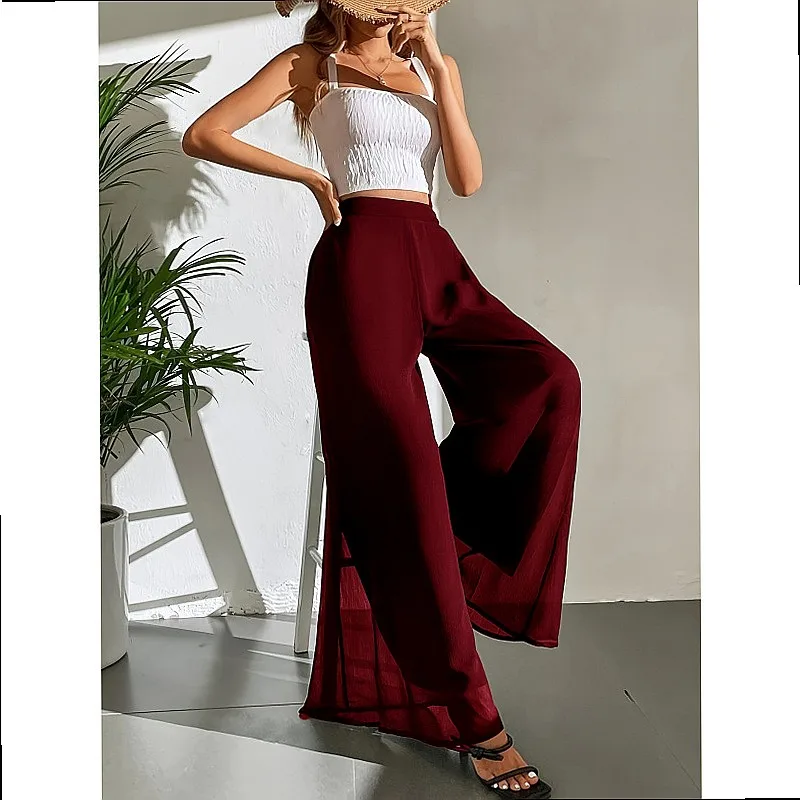 Casual Chiffon Wide Leg Pants Loose Long Trousers Overall Jumpsuit Playsuits