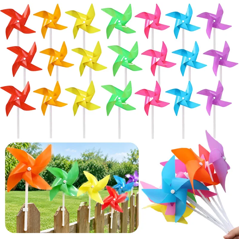 10/20/30/40/50Pcs 19cm Colorful Pinwheels – Bright Plastic Windmills with Sticks for Garden Yard Patio Party & Outdoor Decor TMZ