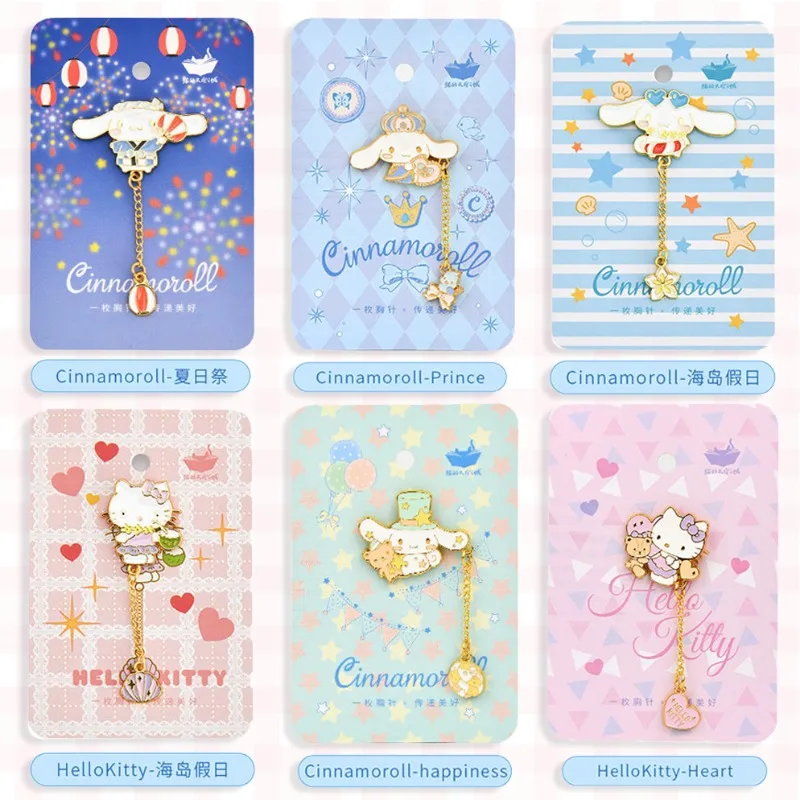 Cinnamoroll 헬로 키티 애니메이션 Kawaii Sanrio Ins 패션 가방 펜던트 금속 체인 브로치 귀여운 마이 멜로디 학생 액세서리 완구