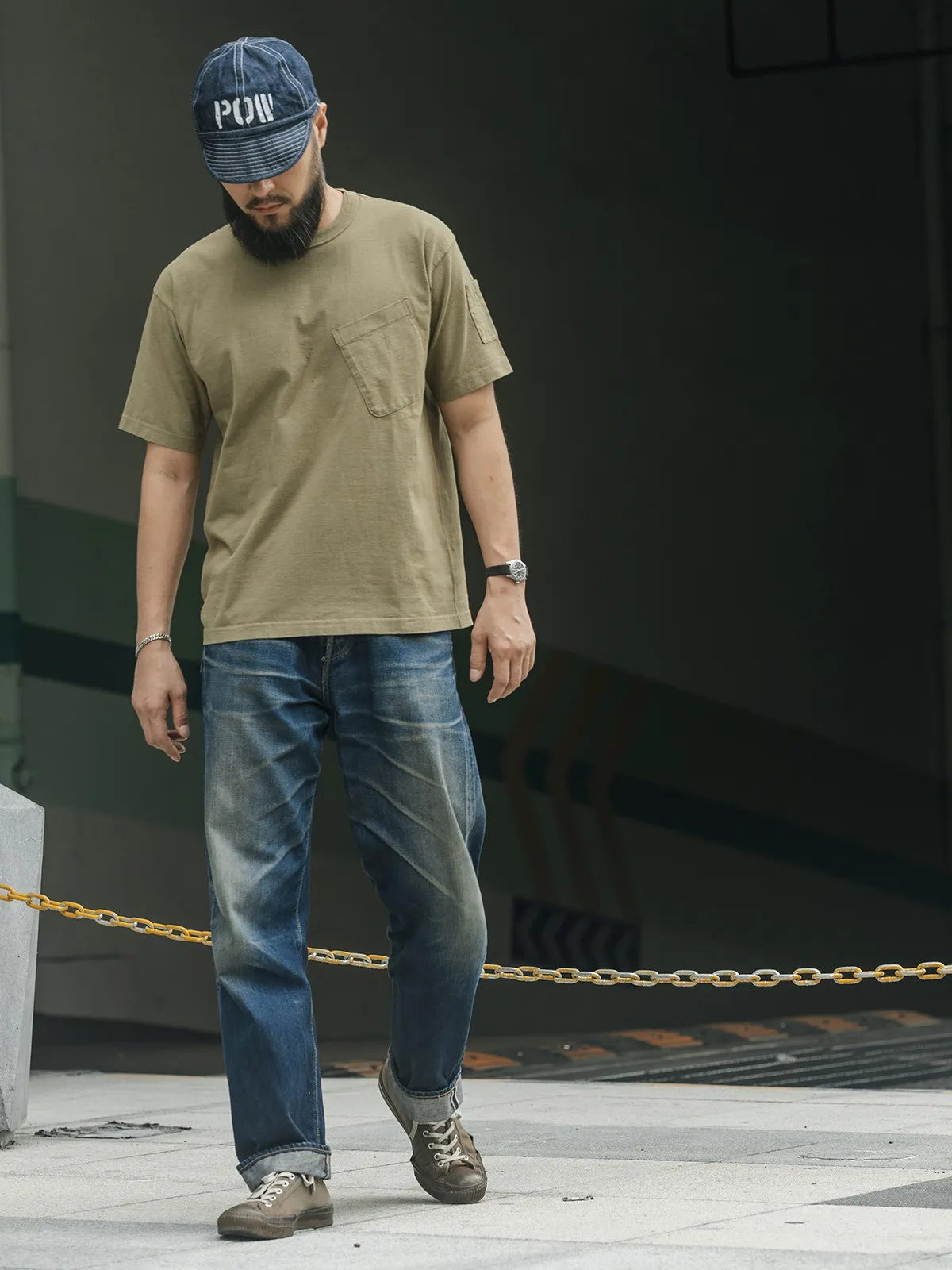 

Bronson Vintage Crew Neck T-Shirt Seamless Collar, Solid Color Pocket Tee, Short Sleeve, Relaxed Fit