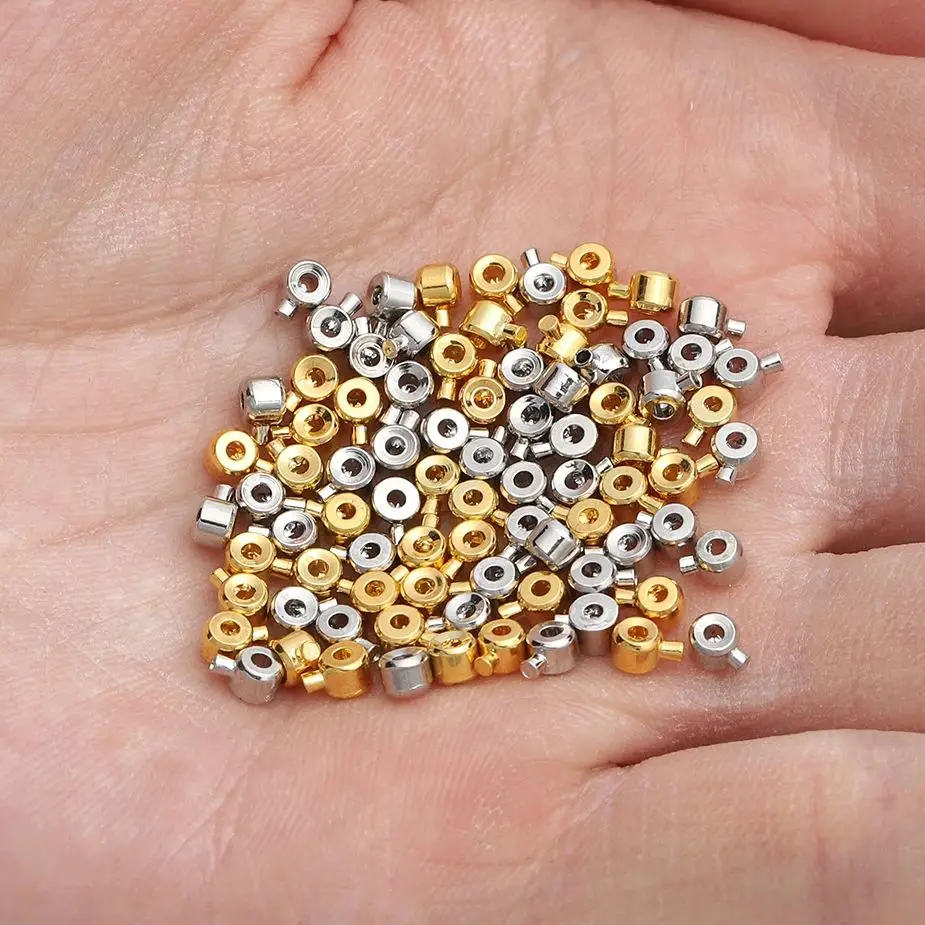 10 buah Stopper baja tahan karat spacer Positioning Crimp End Septum klip gesper untuk membuat perhiasan DIY kalung gelang konektor