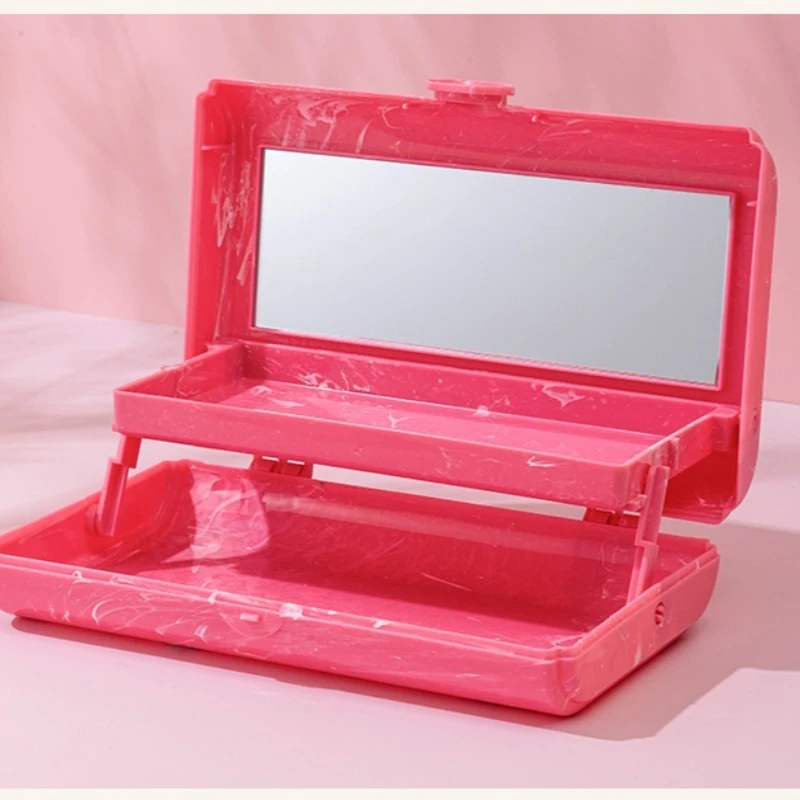 Make-up-Box mit Spiegel, Aufbewahrungsbox für Nagelkunst, doppellagige Aufbewahrungsbox für Mädchen und Studenten, tragbare Aufbewahrungstasche für Reisekosmetik