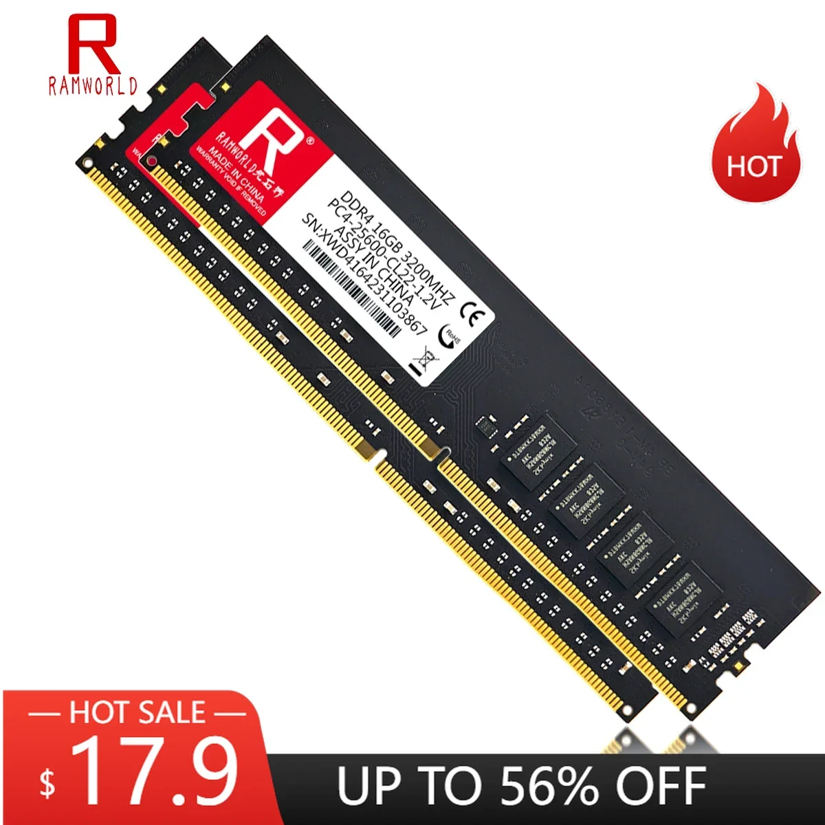 RAMWORLD DDR4 16GB 3200MHz 8GB 4GB Desktop Memoria Ram PC4 25600 1.2V DIMM Computer Memory