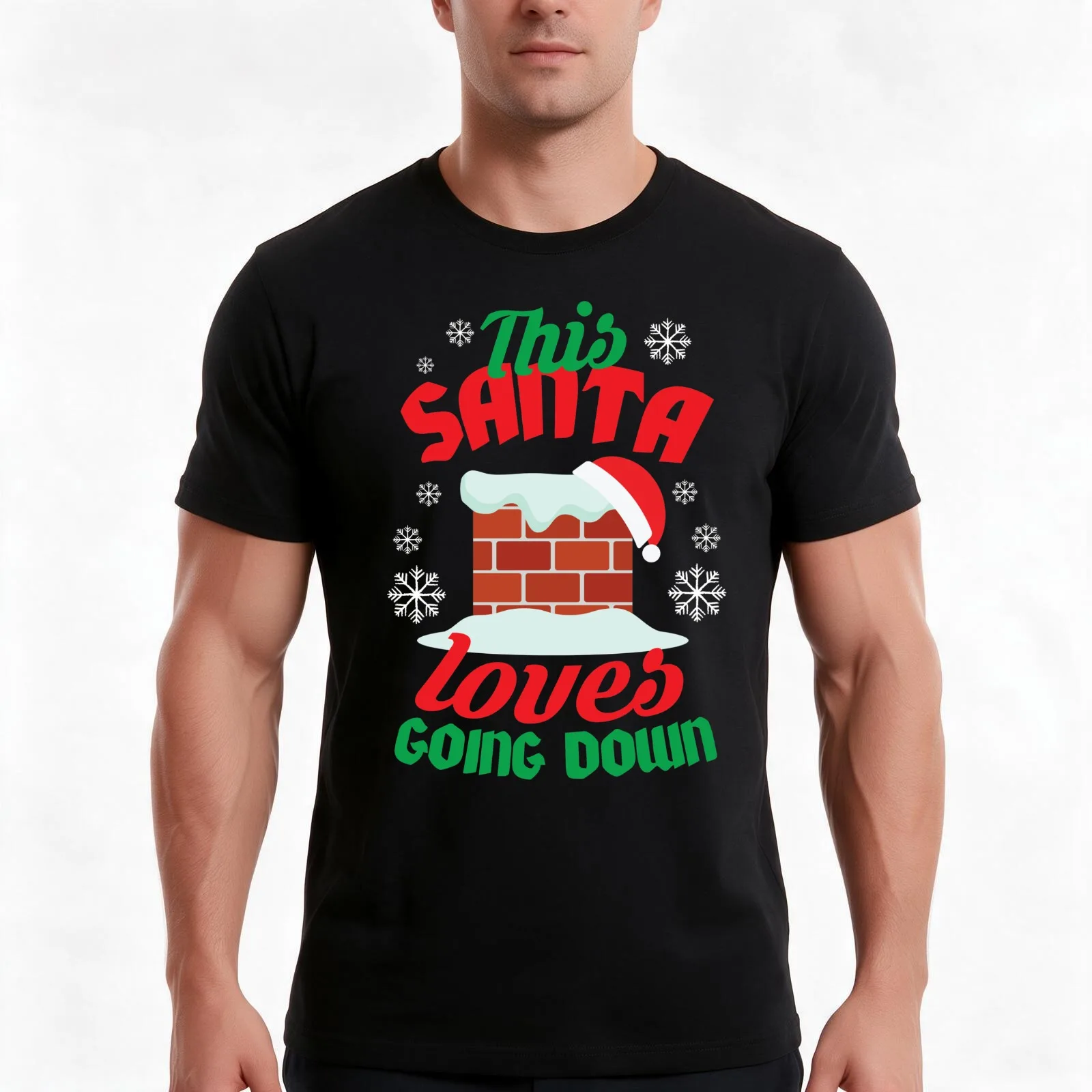 This Santa Loves Going Down T-Shirt, Summer Casual Cotton Tee, Oversized Streetwear Tops, Vintage Graphic Print, 100% Cotton