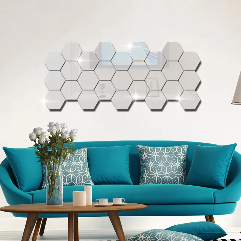 46*40*23mm Wall Stickers Plastic Decor Hexagon Living Room Mirror Room Wall Sticker Wall Stickers High quality